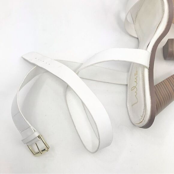 Lulu’s SHELBIE White Leather Ankle Strap Stacked Heel Open Toe Sandals - Picture 12 of 16